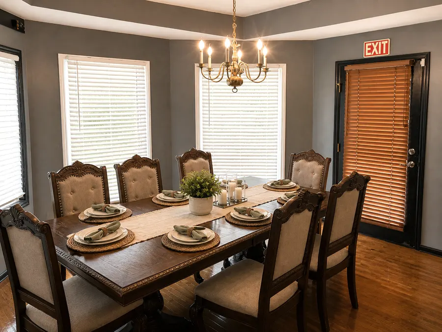 Dining room table inside Sygma House